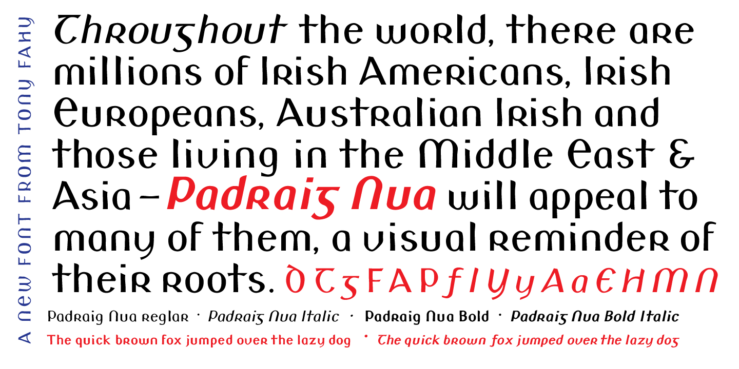 Ejemplo de fuente Padraig Nua Italic